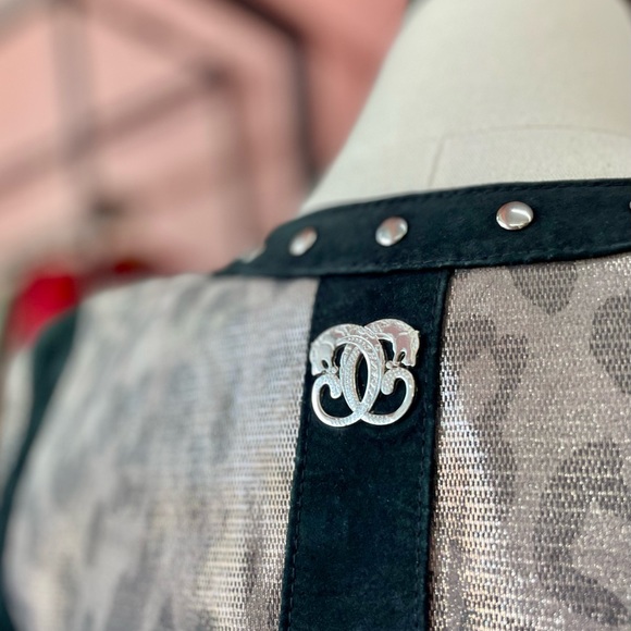 Sharif 1827 Couture Suede Black and Metallic Leopard Print Zip Up Jacket - Picture 4 of 6